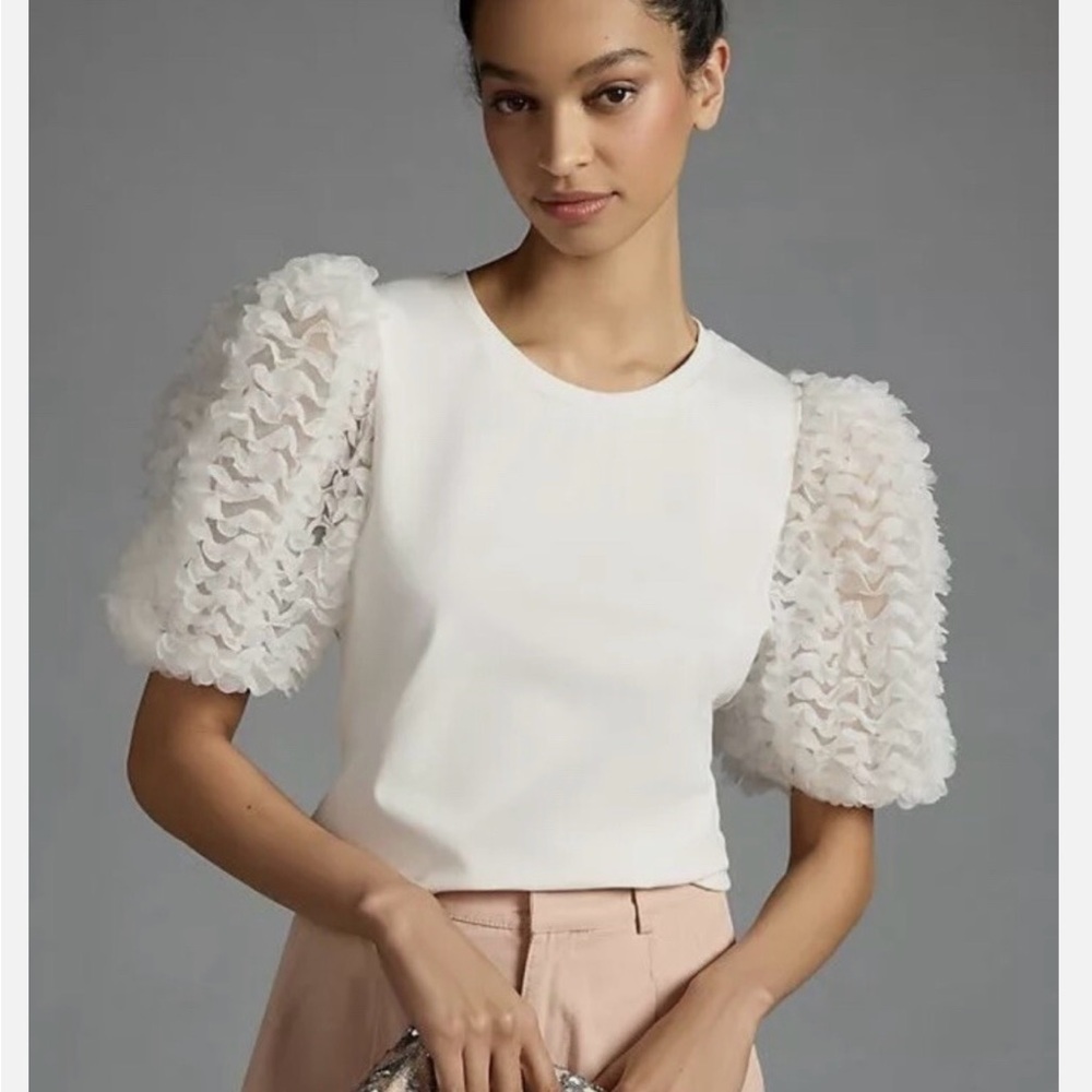 Elegant White Puff Sleeve Tee, from Anthropologie, size XL - Picture 5 of 9